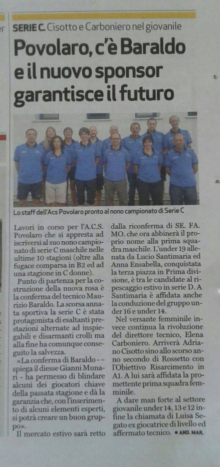 Dal Giornale di Vicenza dell' 11 luglio 2016 - acs povolaro