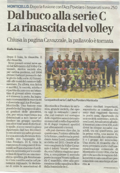 Giornale di Vicenza 14 gennaio 2015 - acs povolaro